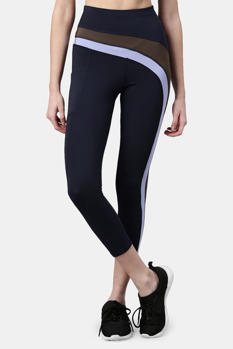 Buy Enamor Hugged Anti Microbial High Rise Track Pant Navy Solo Stripe at Rs.1154 online Activewear online